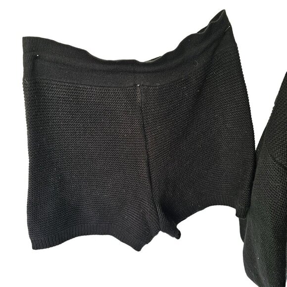 Onzie Ribbed Knit Short Set Athleisure Oversize Sweater High Waist Women M Black - Picture 3 of 5